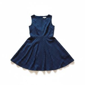 Gardenwed Navy Blue White Polka Dot Sleeveless Fit‎ Flare Midi Dress Size L